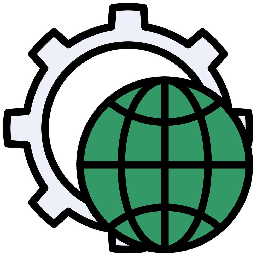 Gear Globe Outline Flat Icon, Solid Color Outline Flat Icon Symbol vector