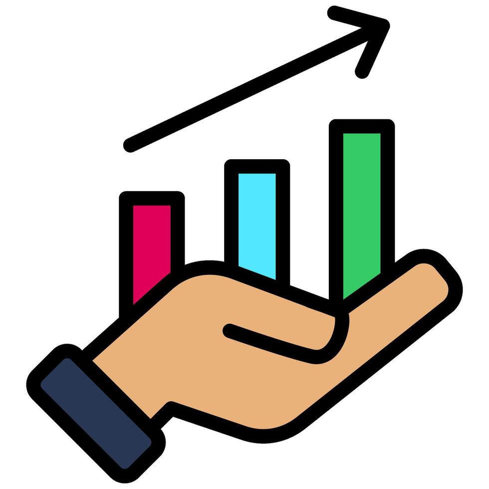 Growth Hand Outline Flat Icon, Revenue Outline Flat Icon, Solid Color Outline Flat Icon Symbol vector
