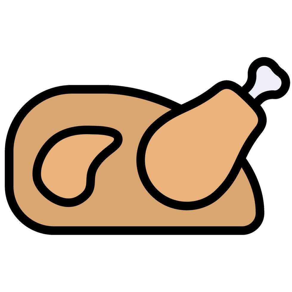 Roast Chicken Outline Flat Design Icon, Cooking And Kitchen Outline Flat Design Icon Symbol vector