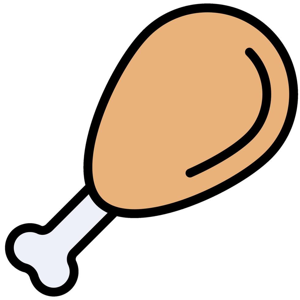 Chicken Leg Outline Flat Design Icon, Cooking And Kitchen Outline Flat Design Icon Symbol vector