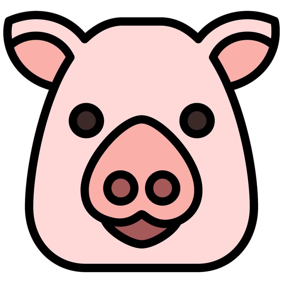 Pig Outline Flat Design Icon, Animal Outline Flat Design Icon Symbol vector