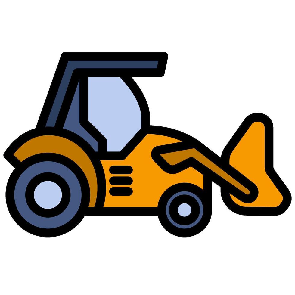 Construction Bulldozer Outline Flat Design Icon - Heavy Machinery Outline Flat Design Icon vector