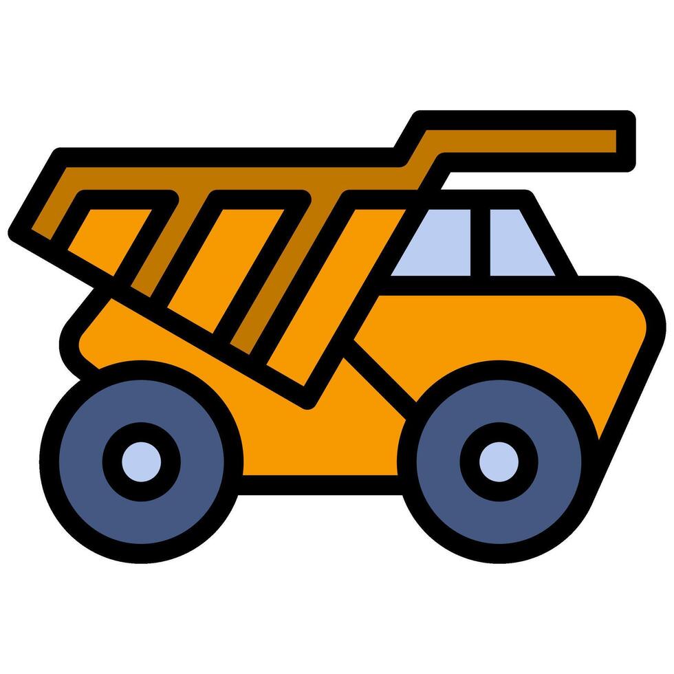 Dump Truck Outline Flat Design Icon - Heavy Machinery Outline Flat Design Icon vector
