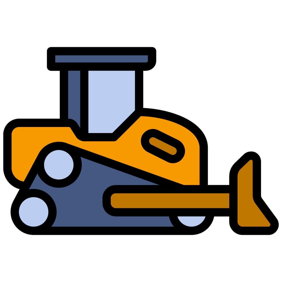Bulldozer Outline Flat Design Icon - Heavy Machinery Outline Flat Design Icon vector