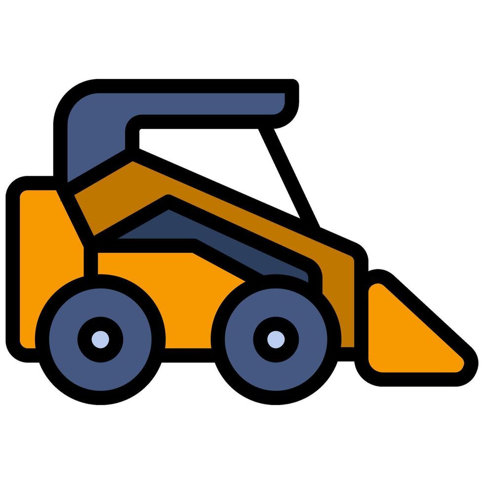 Skid Steer Outline Flat Design Icon - Heavy Machinery Outline Flat Design Icon vector