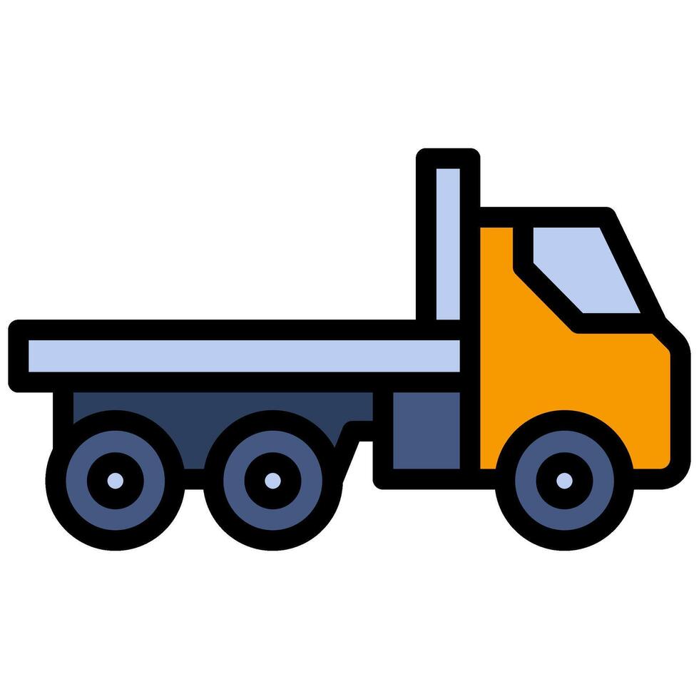 Outline Flat Bed Truck Outline Flat Design Icon - Heavy Machinery Outline Flat Design Icon vector