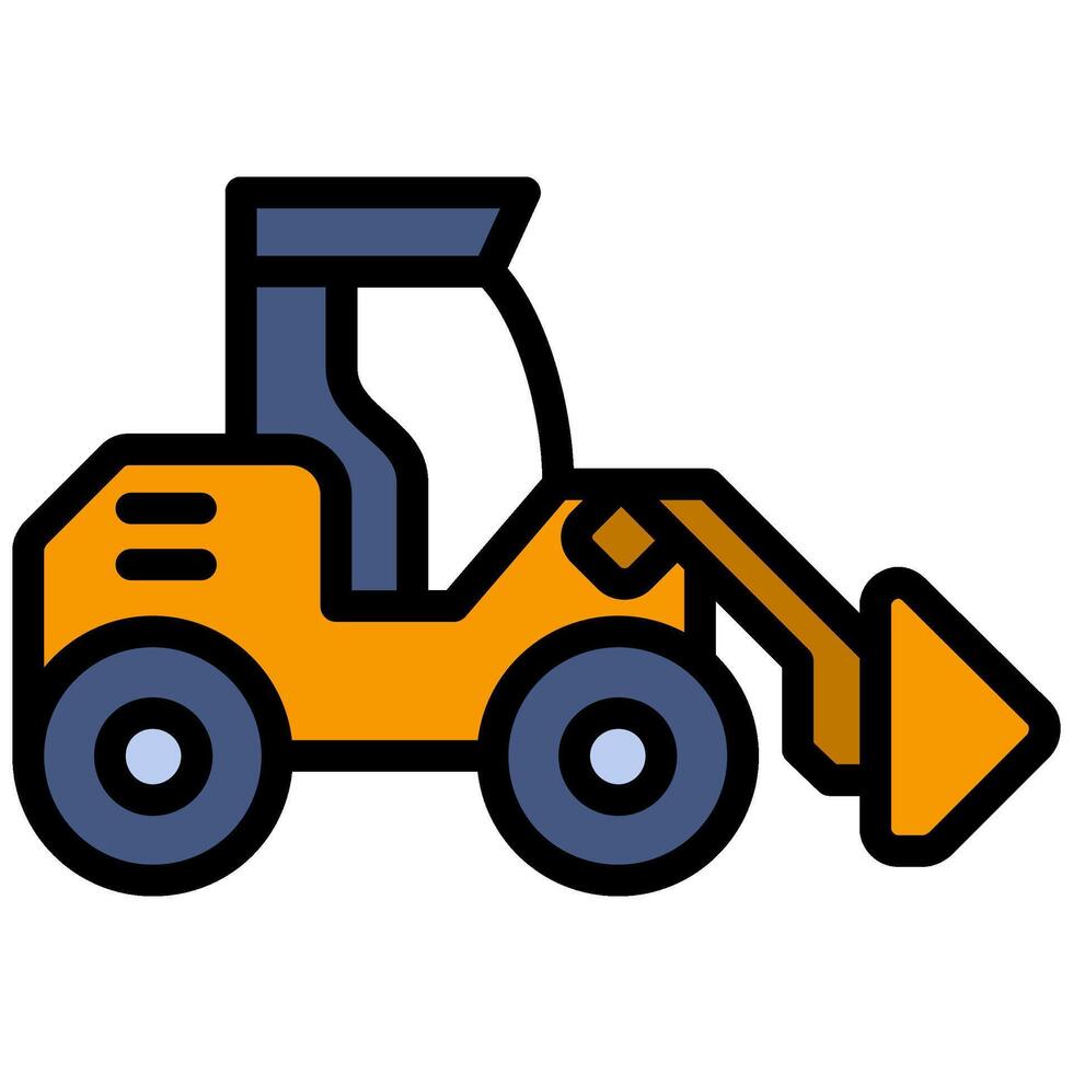 Backhoe Outline Flat Design Icon - Heavy Machinery Outline Flat Design Icon vector