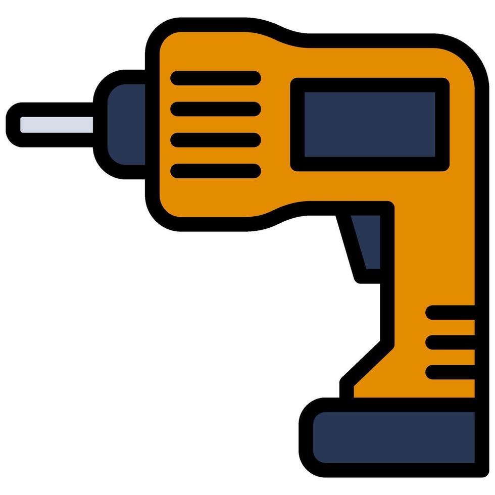 Power Drill Outline Flat Icon, Color Flat Icon Symbol vector