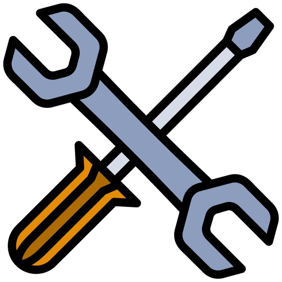 Wrench And Screwdriver Outline Flat Design Style Icon - Car Service vector