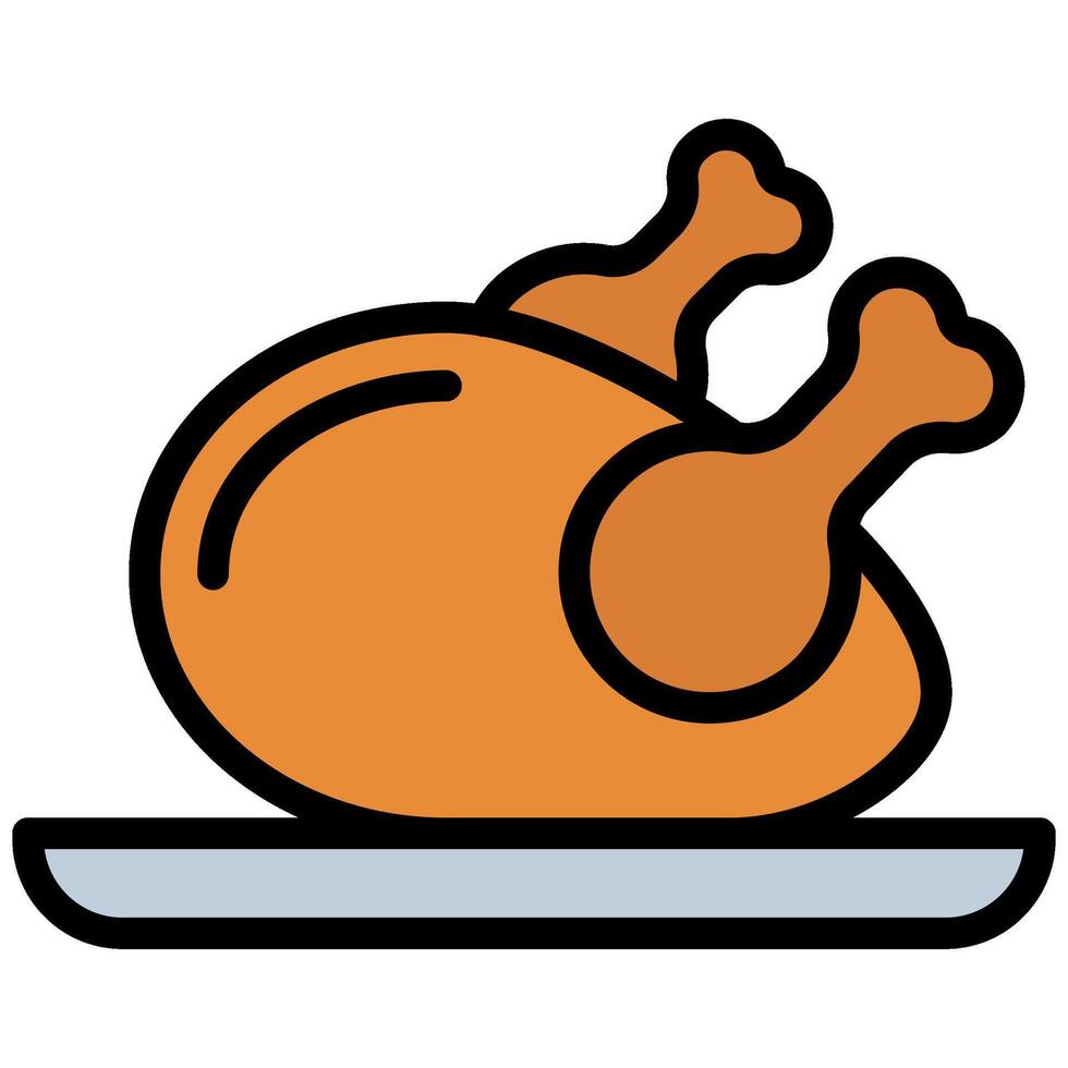 Chicken Meat, Outline Flat Design Style Icon, Restaurant Element Icon Collection vector