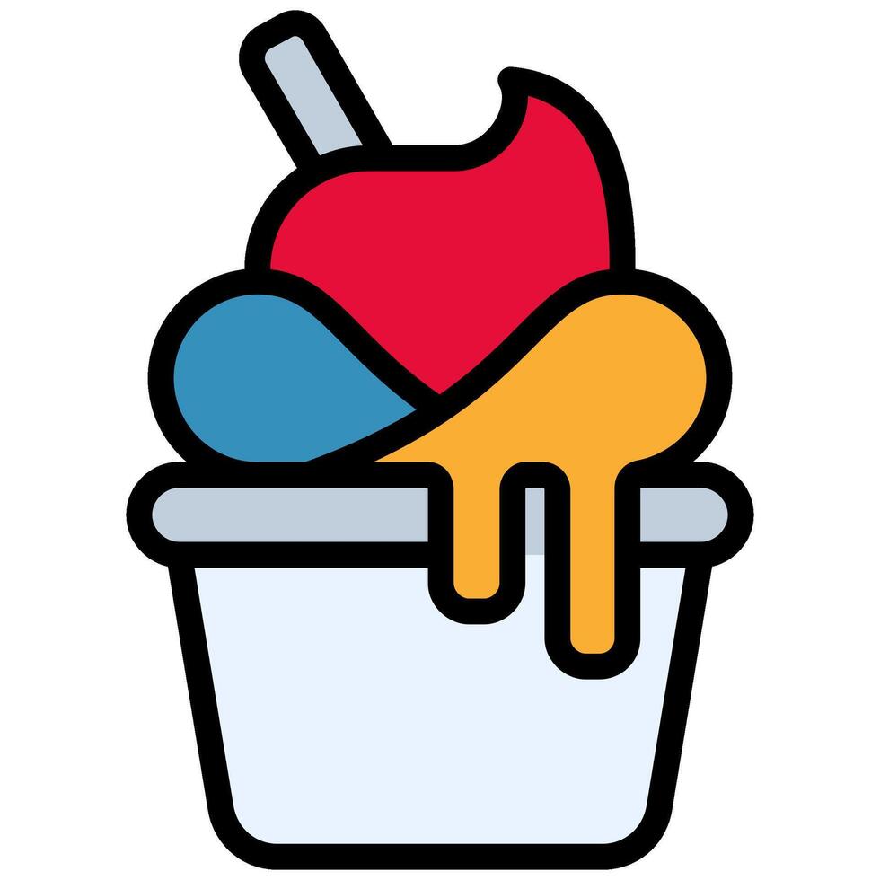 Ice Cream Cup, Outline Flat Design Style Icon, Restaurant Element Icon Collection vector