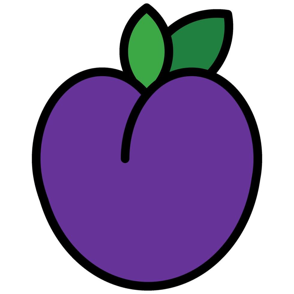Plum Icon, Fruit and Vegetable Outline Flat Design Icon Symbol vector