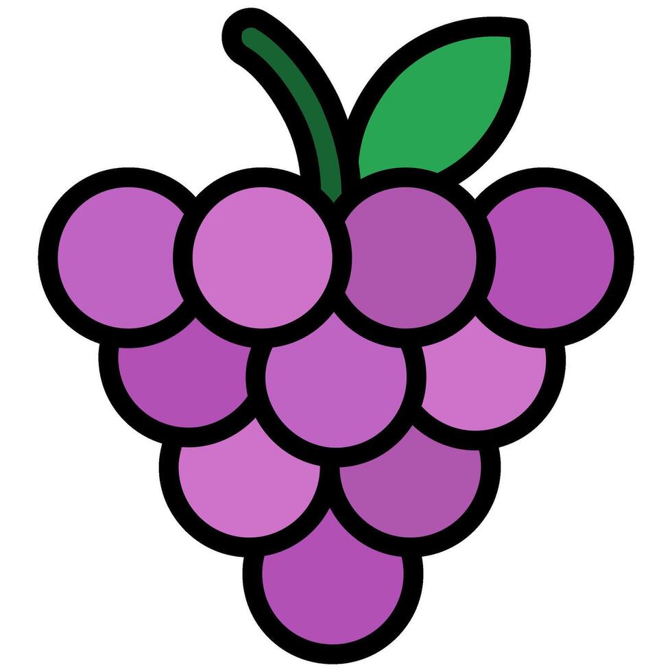 Grape Icon, Fruit and Vegetable Outline Flat Design Icon Symbol vector