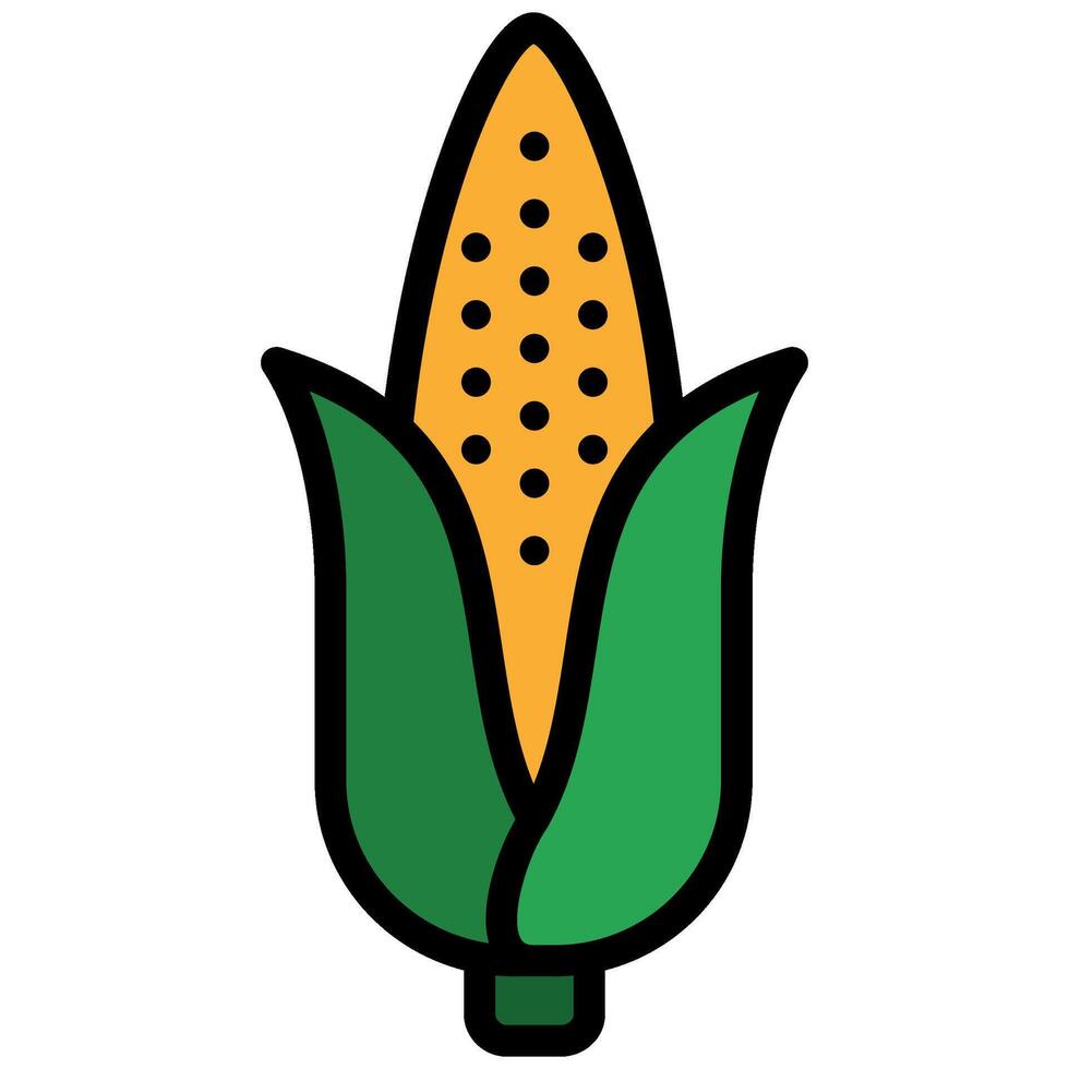 Corn Icon, Fruit and Vegetable Outline Flat Design Icon Symbol vector