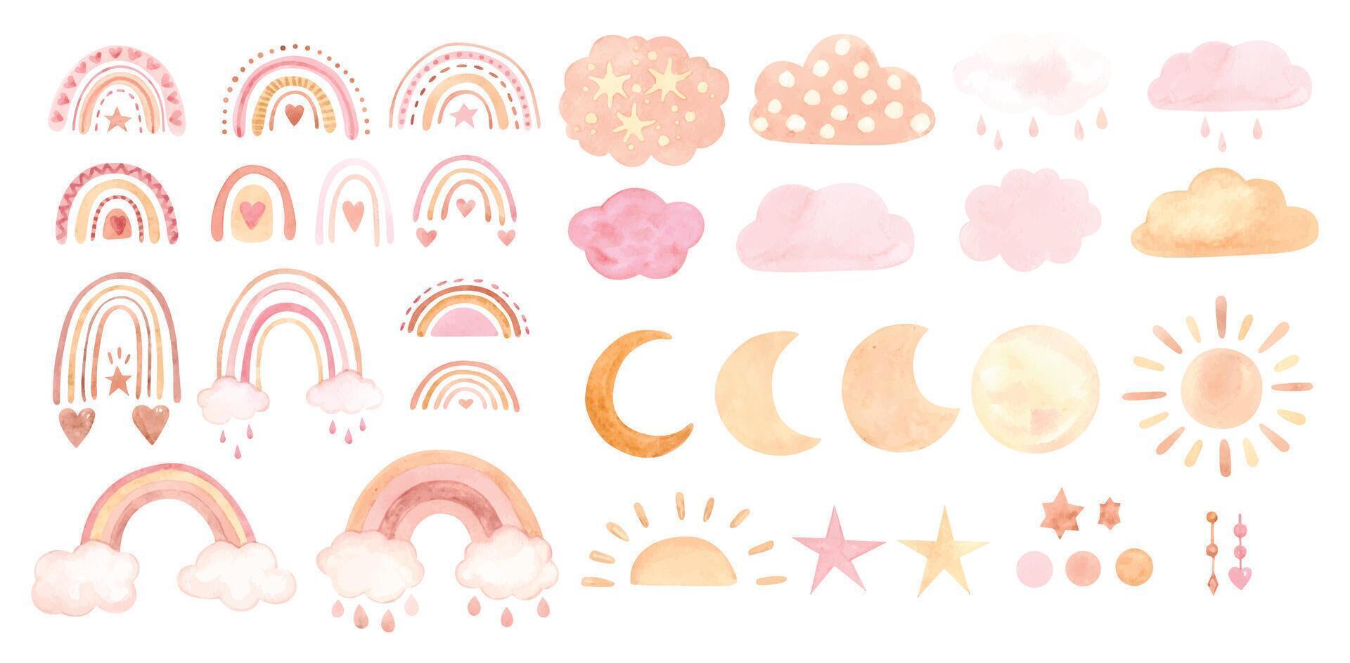 Big boho set with moon, rainbows and clouds vector