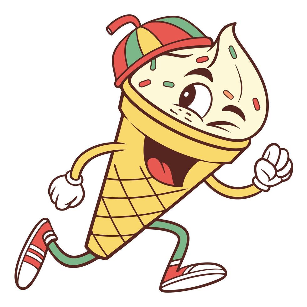 Ice cream cone running cartoon illustration vector