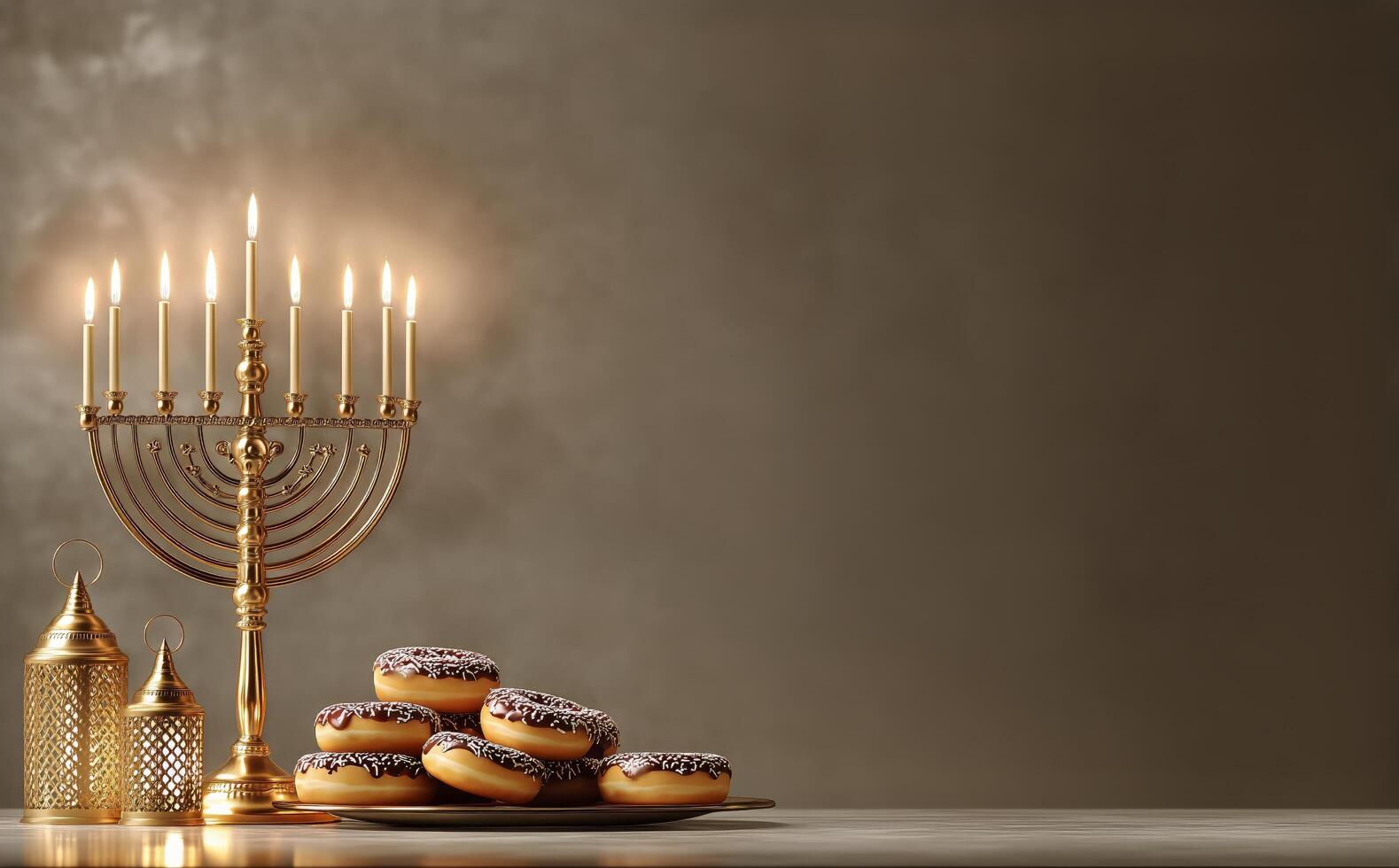 Celebration With Donuts and a Menorah During a Festive Gathering photo