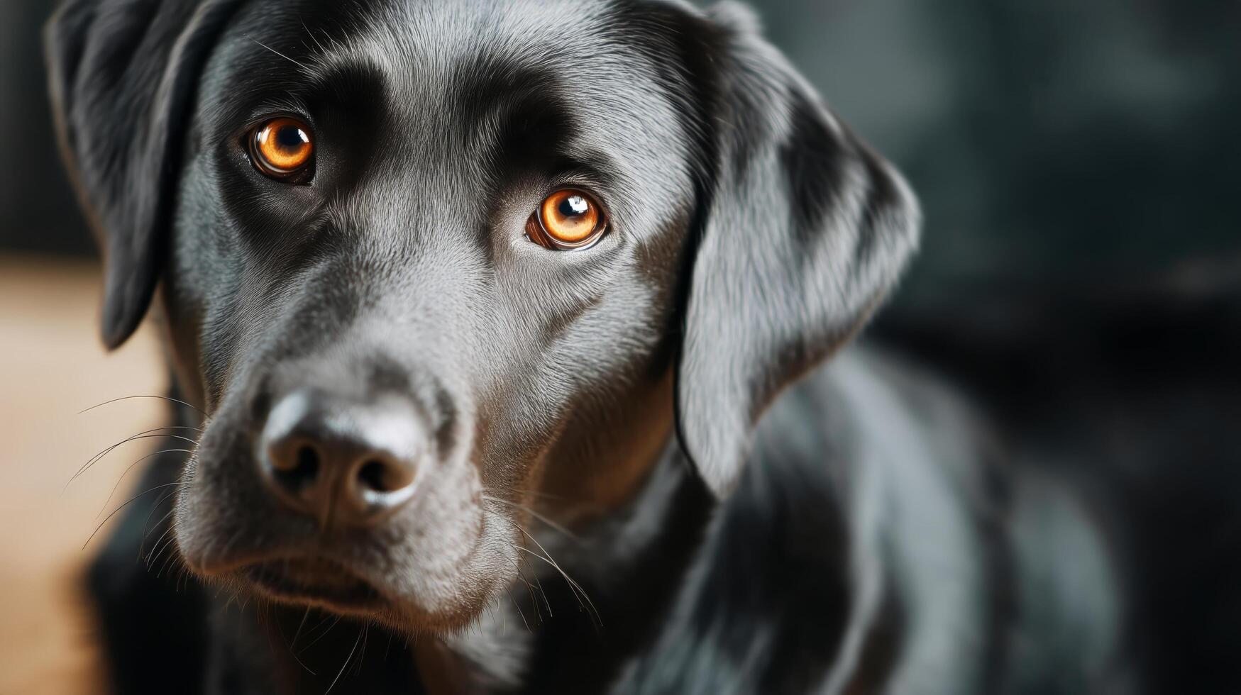 Black Labrador Retriever With Expressive Brown Eyes Relaxing Indoors photo