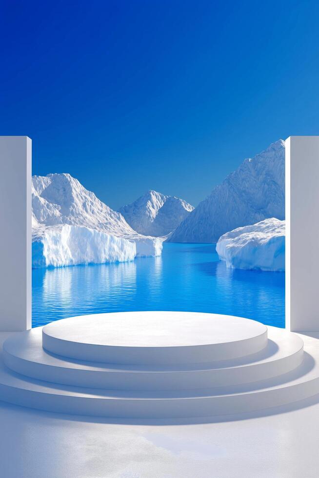 Stunning Arctic Landscape With Calm Waters and Majestic Mountains Under Clear Blue Sky photo
