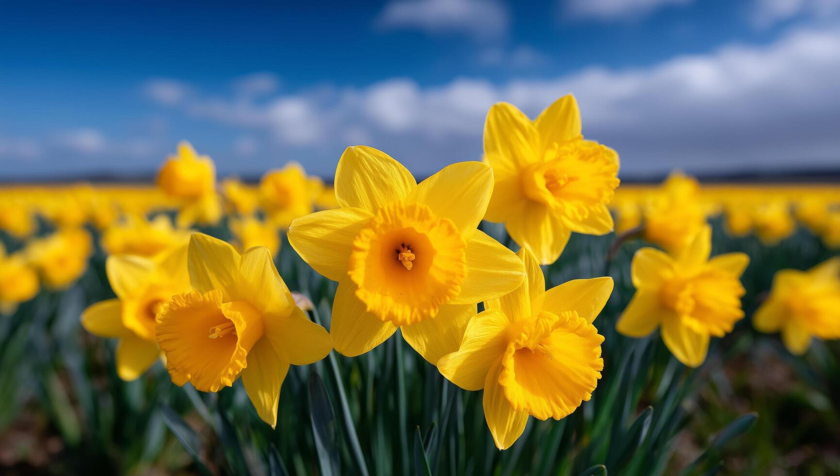 Daffodils Bloom Brilliantly in a Field Under a Sunny Sky During Springtime photo