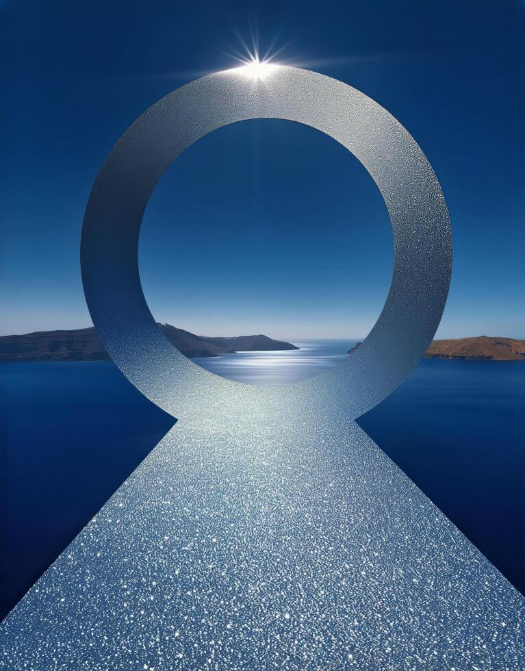 Stunning Coastline View Through a Large Circular Structure Beside a Sparkling Sea at Midday photo