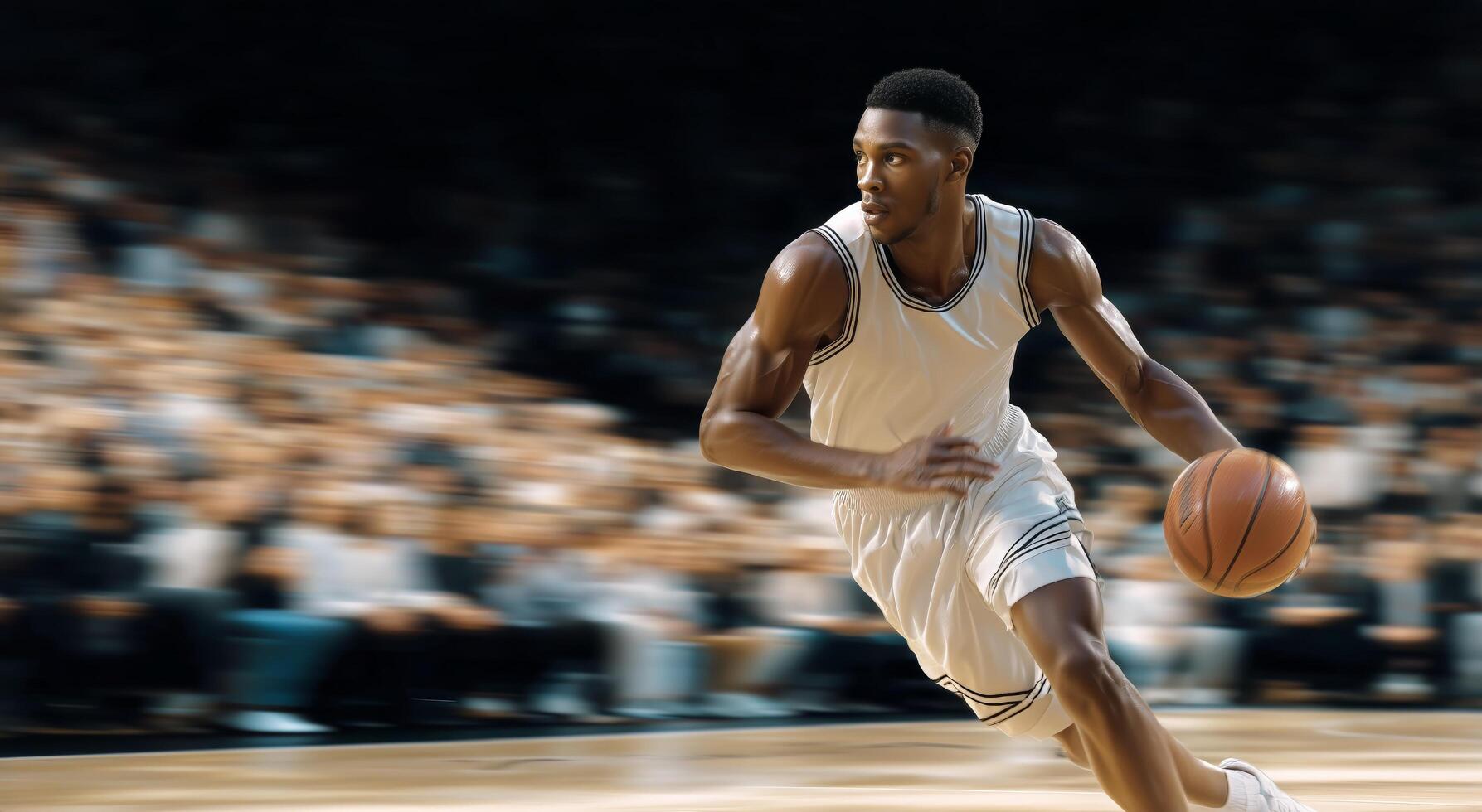 Player Swiftly Drives to the Basket During a High-Energy Basketball Game in an Indoor Arena photo