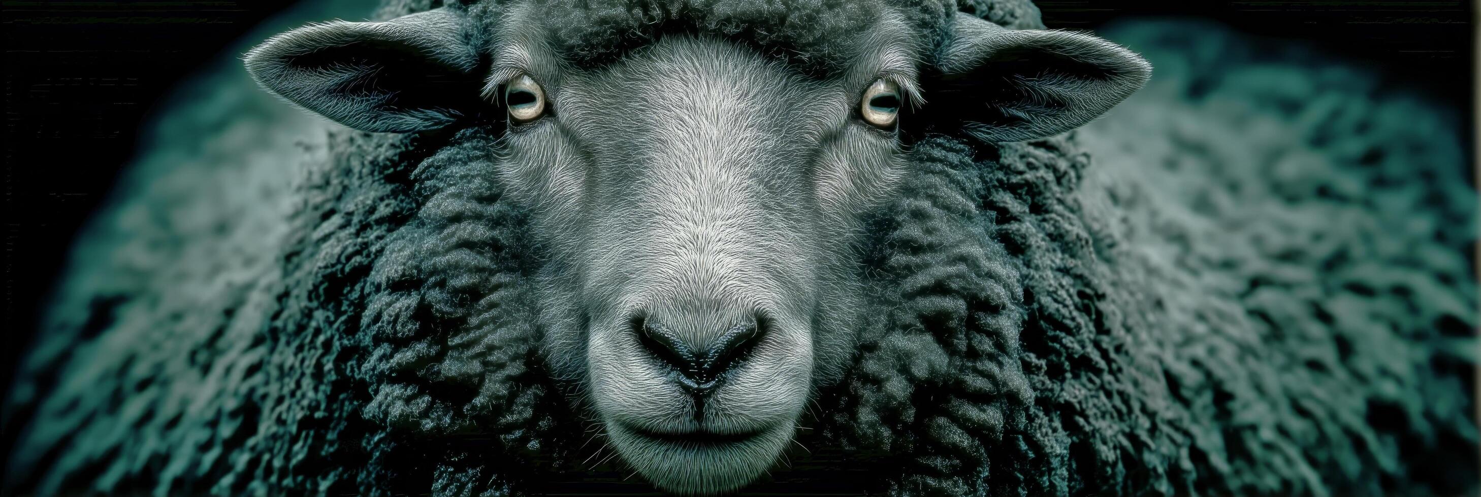 Close-up View of a Woolly Sheep in a Farm Setting During a Cloudy Day photo