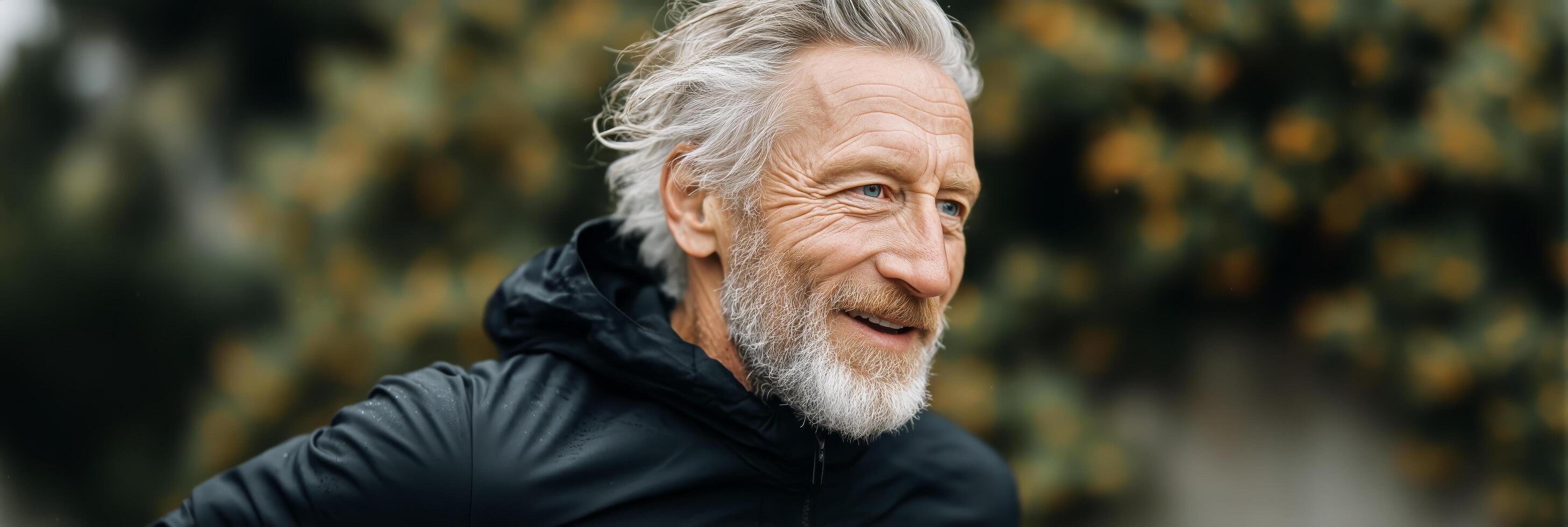Elderly Man Enjoying a Leisurely Stroll in Nature During a Sunny Afternoon photo