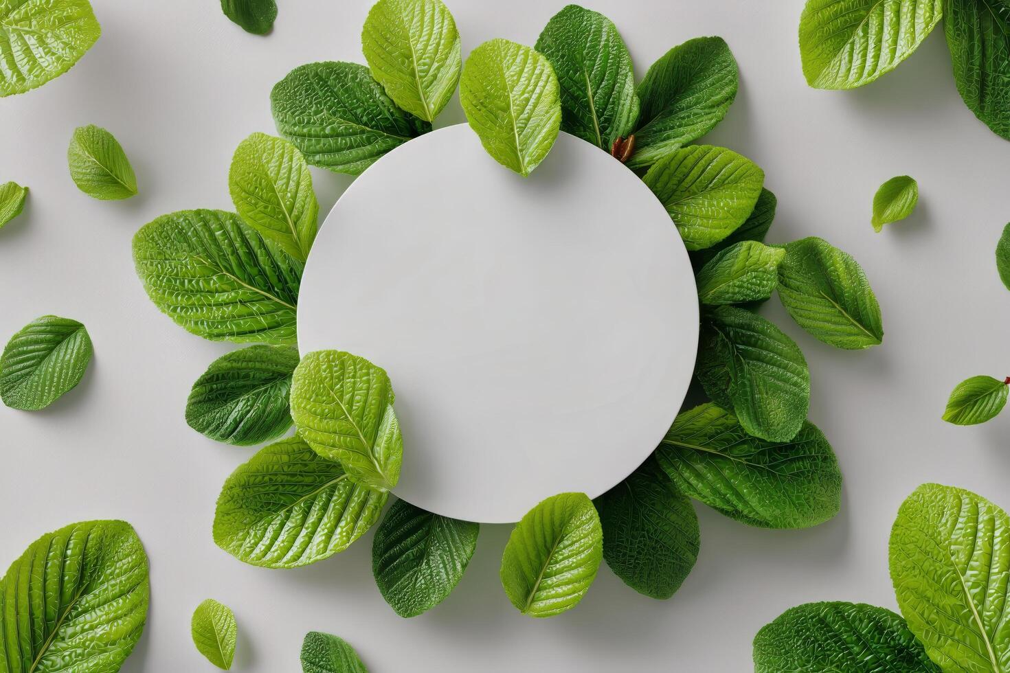 Green Leaves and Empty Circular Space for Creative Design in a Natural Theme photo