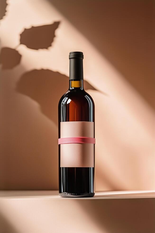 Elegant Wine Bottle With Minimalistic Label Illuminated by Soft Natural Light and Gentle Shadows photo