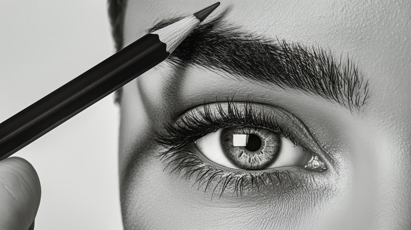 Close-up of a Beauty Routine With Eyebrow Pencil Application on Models Face photo