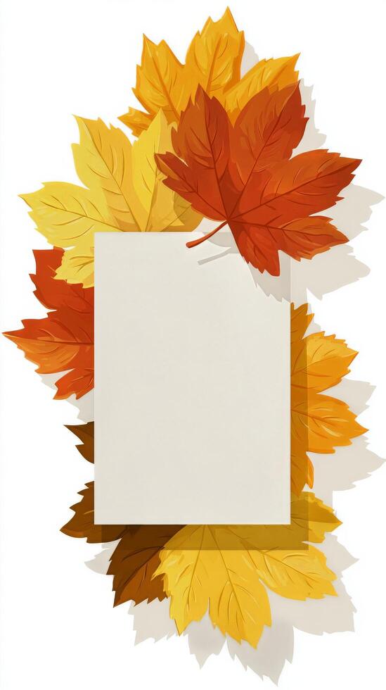 Fall Foliage Surrounds an Empty Card Frame for Seasonal Greetings and Messages photo