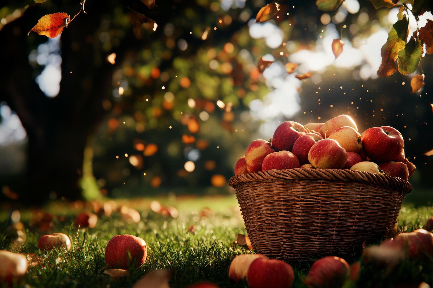 Harvesting Fresh Apples in a Sunny Orchard During Autumn Days Filled With Vibrant Colors. photo
