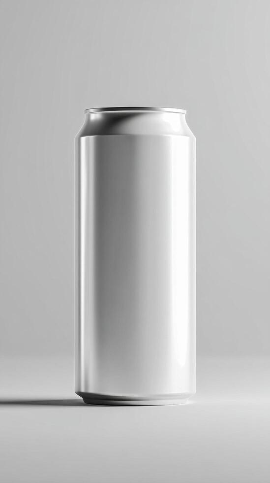 Blank Beverage Can on Gray Background Ready for Custom Branding or Design Project photo