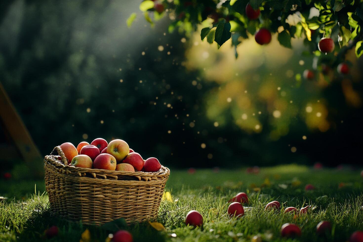 Harvesting Fresh Apples in a Sunny Orchard During Autumn Days Filled With Vibrant Colors photo