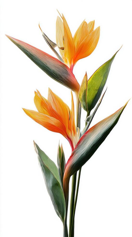 Bright Orange Bird of Paradise Flower Standing Elegantly Against a White Background. photo