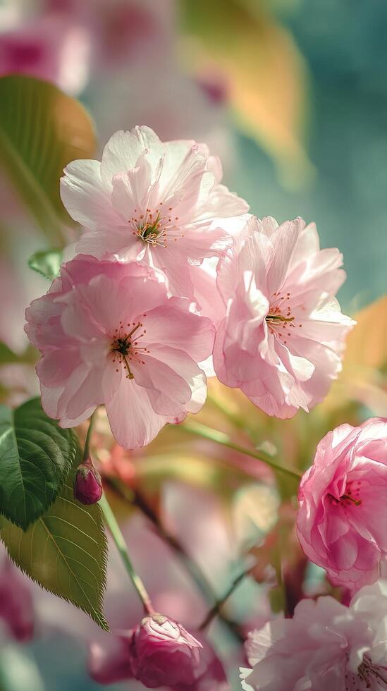Cherry Blossoms in Full Bloom During Spring Season in a Tranquil Garden. photo