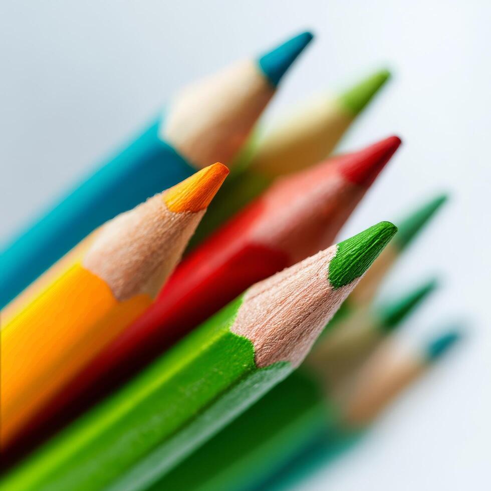 Colorful Pencil Tips Arranged in a Vibrant Display Against a Light Background. photo