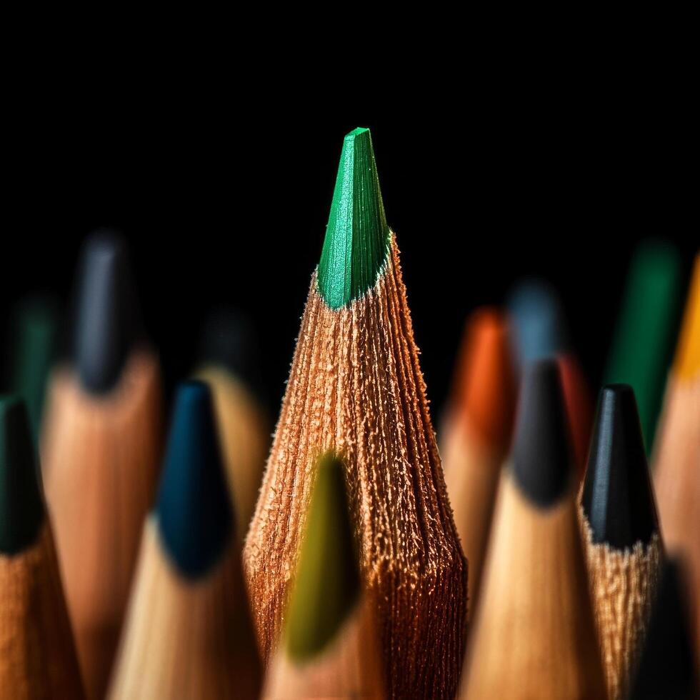 Colorful Pencil Tips Arranged in a Striking Display on a Black Background photo