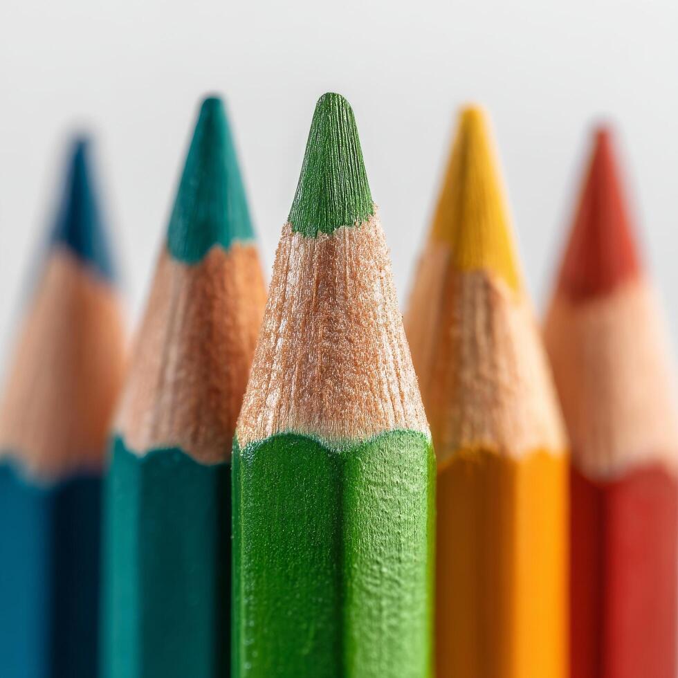 Colorful Pencils Arranged in a Row Highlighting Vibrant Hues and Fine Tips for Artistic Expression photo