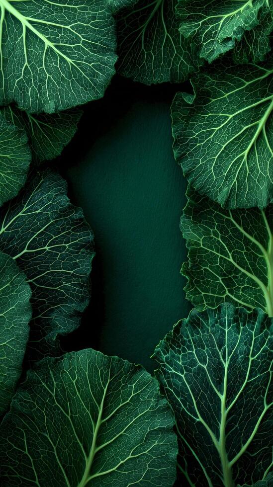 Fresh Collard Green Leaves Arranged Beautifully in a Garden Setting. photo
