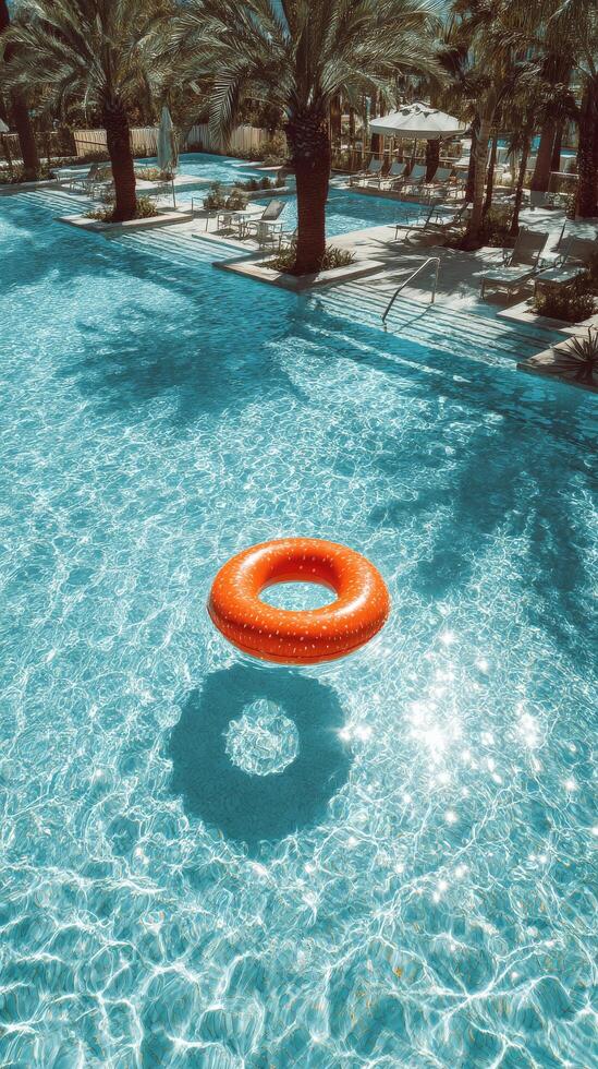 Relaxing Day by the Pool With a Colorful Float in a Tropical Setting Under Bright Sunlight photo