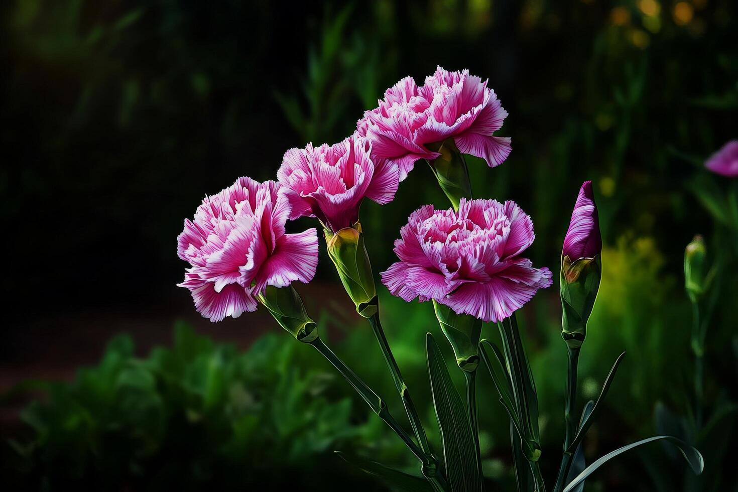 Colorful Carnation Flowers Blooming in a Lush Garden During Springtime. photo