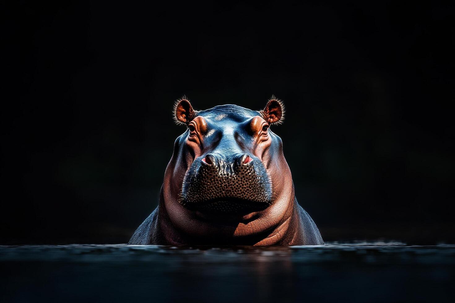 Hippo Resting in Water During Dusk on a Calm Riverbank in Africa photo
