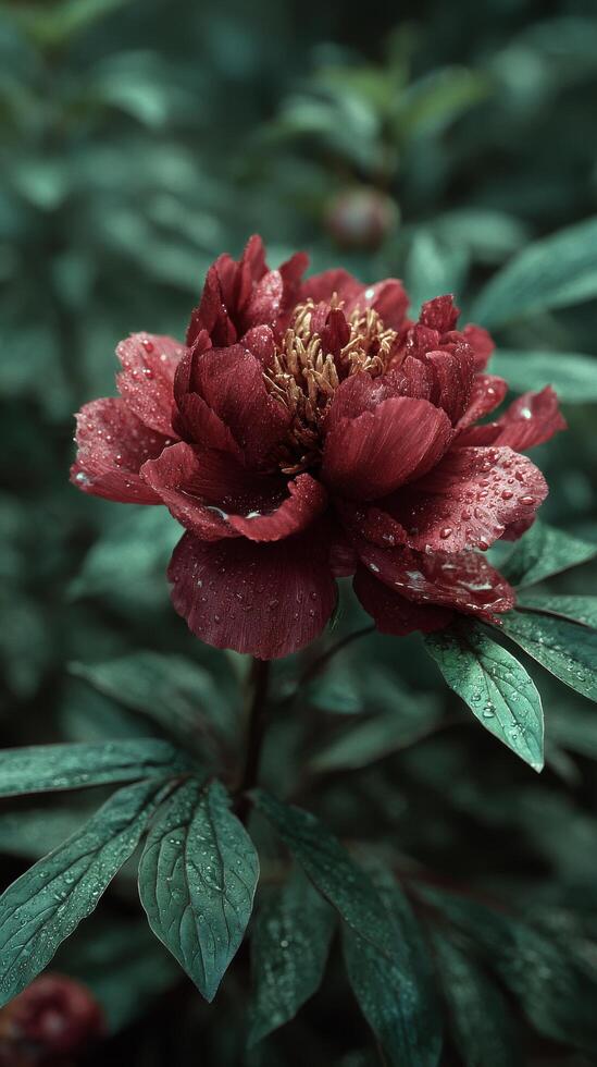 Beautiful Peony Flower With Raindrops in a Lush Garden Setting During Springtime. photo