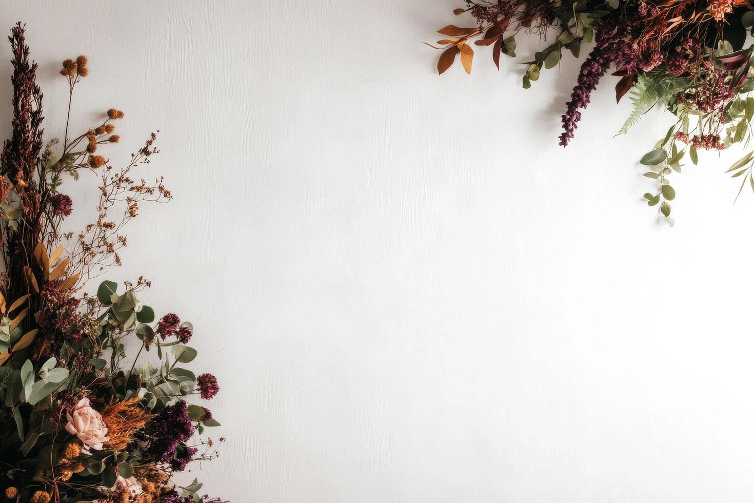 Dried Flower Arrangement Against a Neutral Wall in a Calm Indoor Setting photo