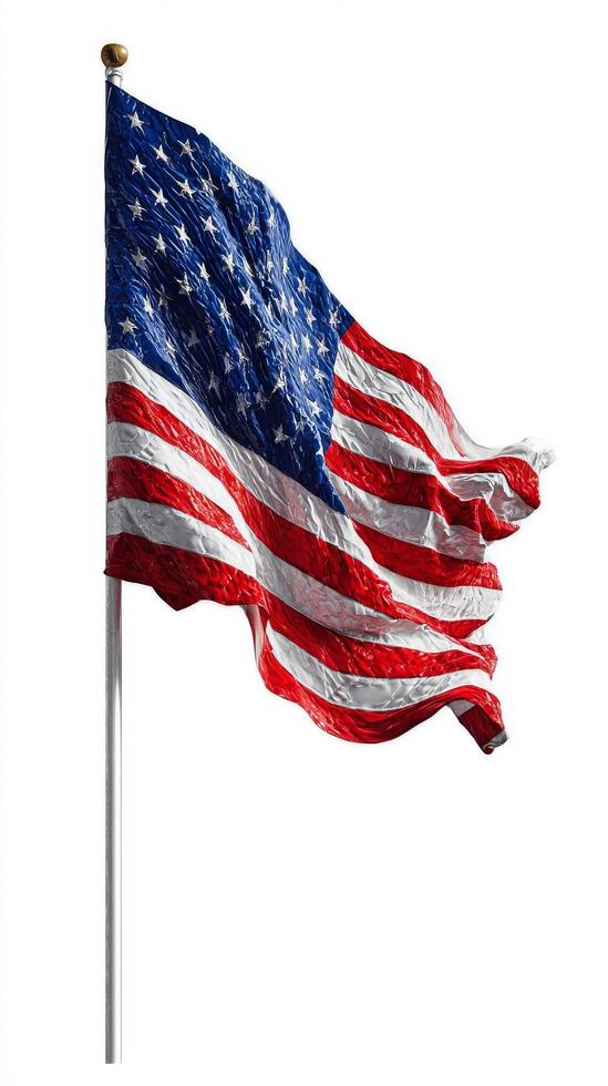 American Flag Waving in the Wind Against a Clear Background During Bright Daylight photo