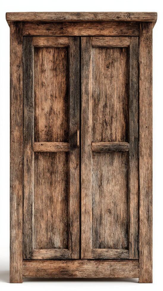 Rustic Wooden Cabinet With Double Doors Showcasing Natural Grain and Texture in Warm Tones photo