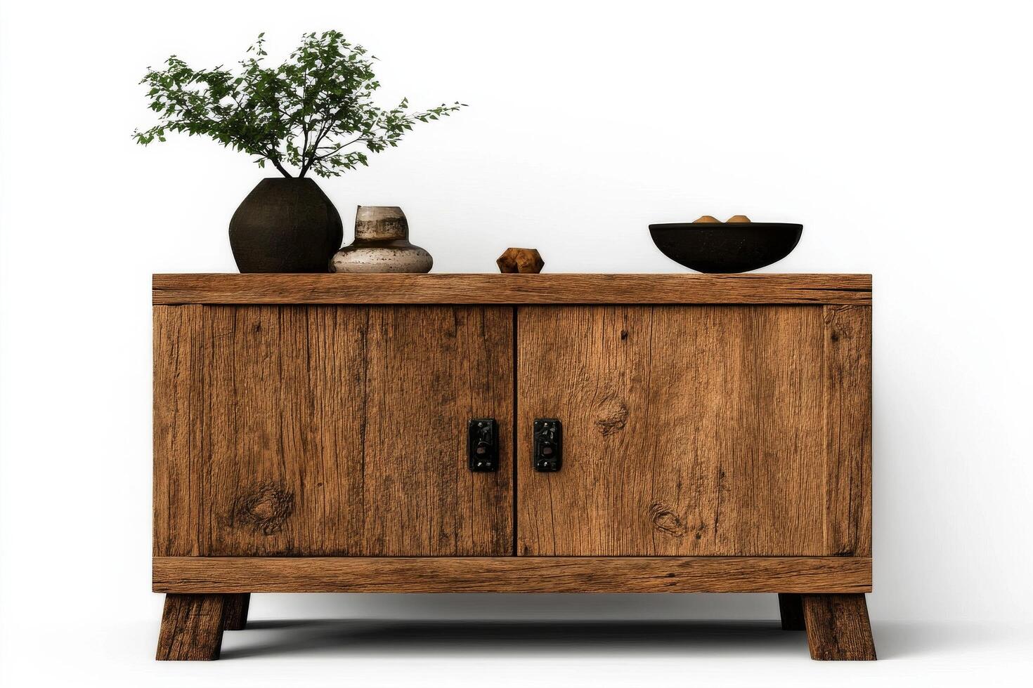 Rustic Wooden Cabinet With Double Doors Situated Indoors. photo