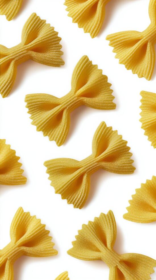 Farfalle Pasta Shapes Arranged on a Light Background for Culinary Inspiration and Food Styling. photo